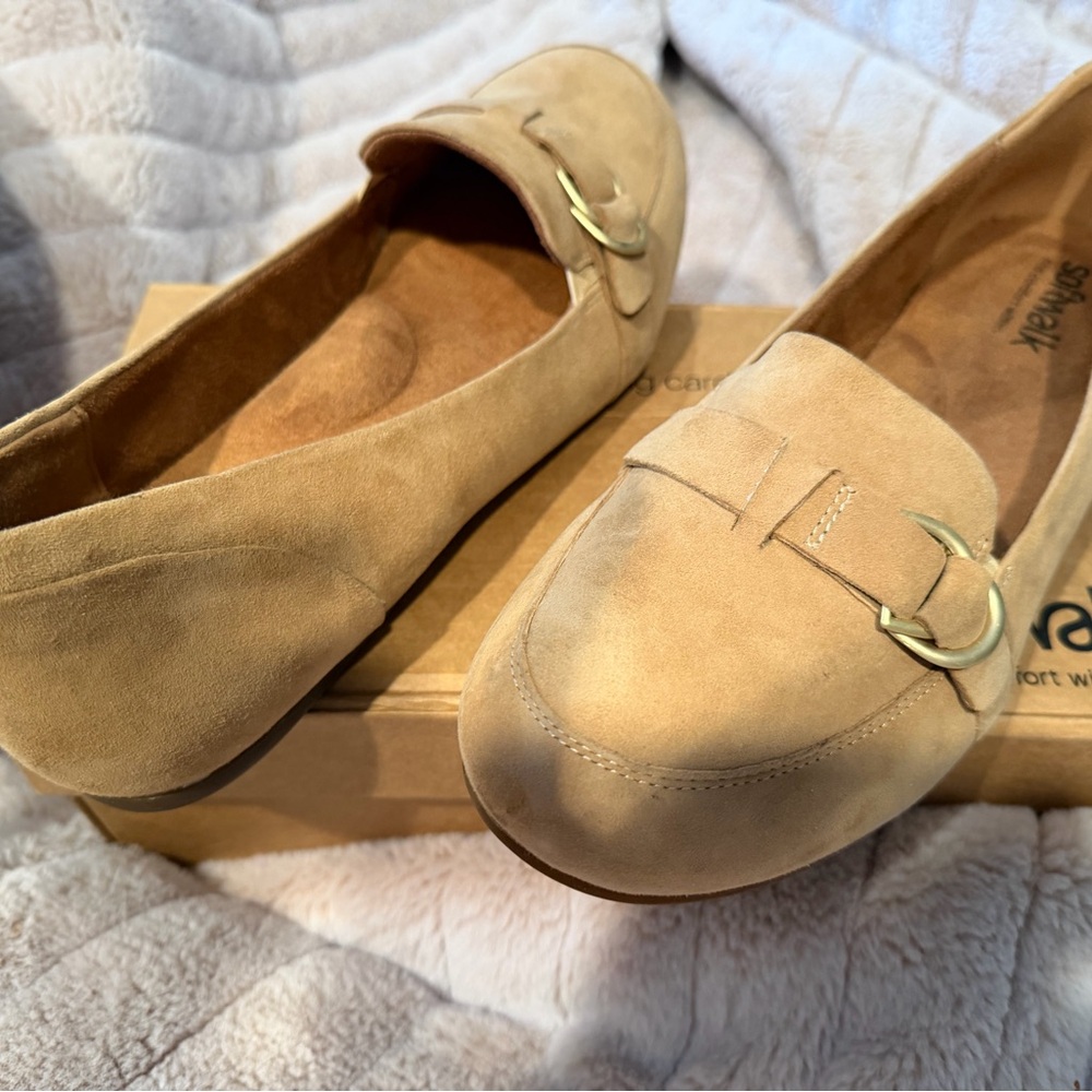 SoftWalk Women's Tan Loafers with Gold Accent